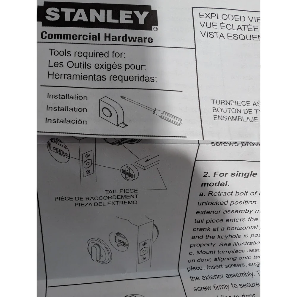 Stanley Commercial Hardware Commercial Single Cylinder Auxiliary Door Deadbolt